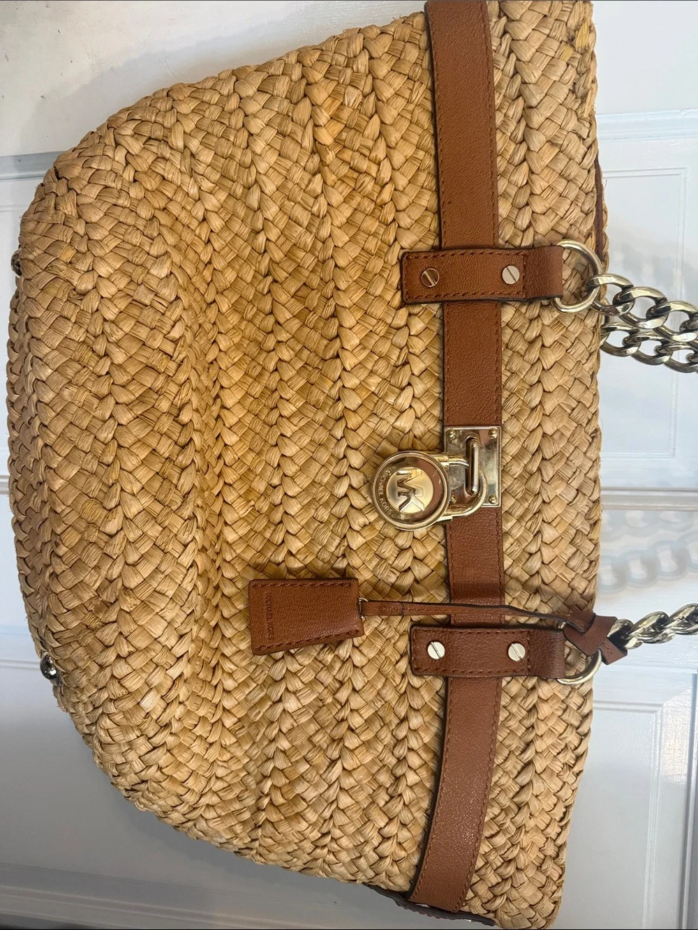 Michael Kors Natural Straw Tote with Brown Leather & Gold Hardware
